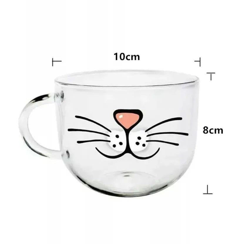 Glass Cup Cat Face Mugs Coffee Tea Milk Breakfast Mug Creative Gifts 540ml