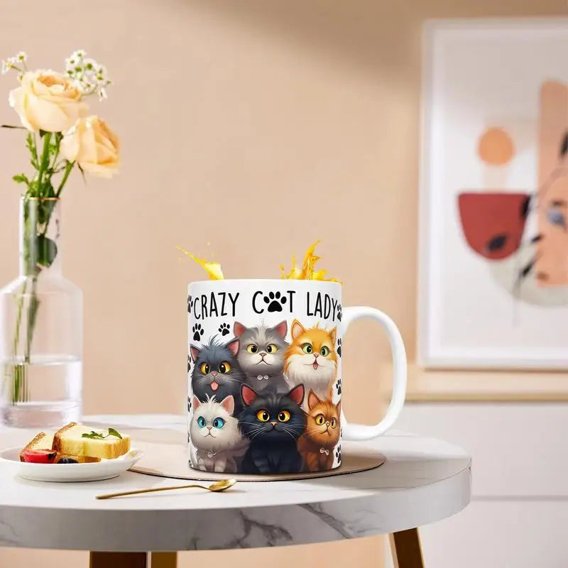 Cat Cup Cartoon Cat Lady Ceramic Coffee Mug 11oz Funny Cup With Handle Drinkware Home Decoration Table Centerpieces For Cat