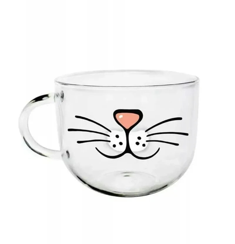 Glass Cup Cat Face Mugs Coffee Tea Milk Breakfast Mug Creative Gifts 540ml