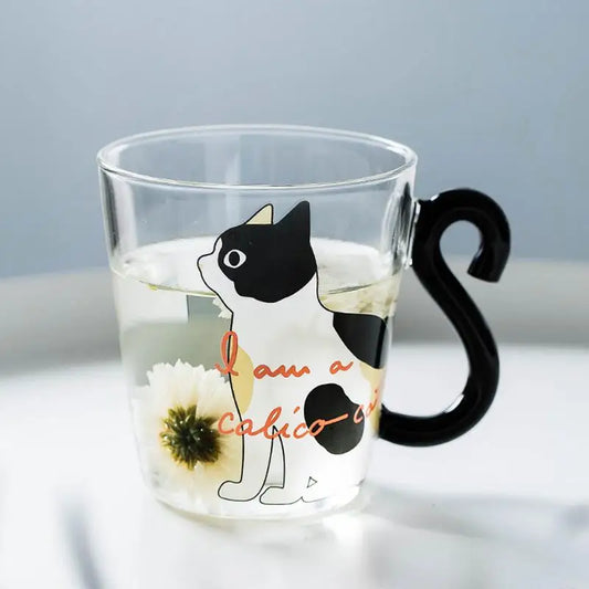 Creative Cat Glass Coffee Mug Cute Milk Tea Juice Water Glass Cup With Handle Heat-resistant Coffee Mug Handle Espresso Cup